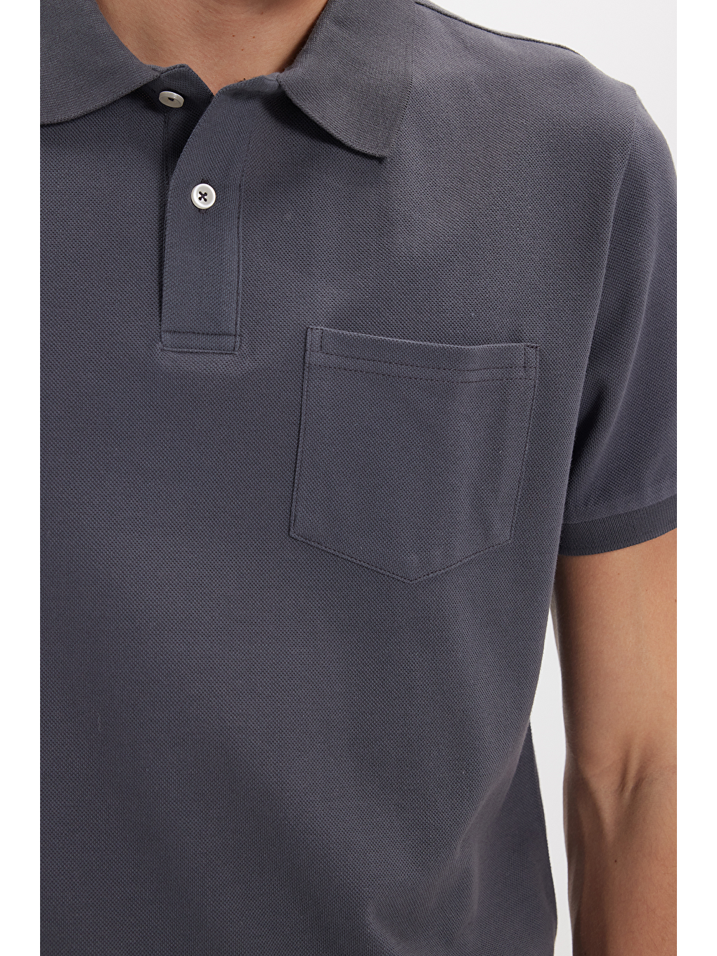 Erkek Regular Fit Klasik Kesim %100 Pamuk Düz Pike Gri Polo Yaka Tişört-4