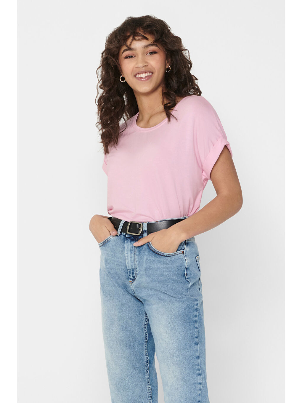 Pembe Regular Fit Bisiklet Yaka Onlmoster Kadın T Shirt 15106662