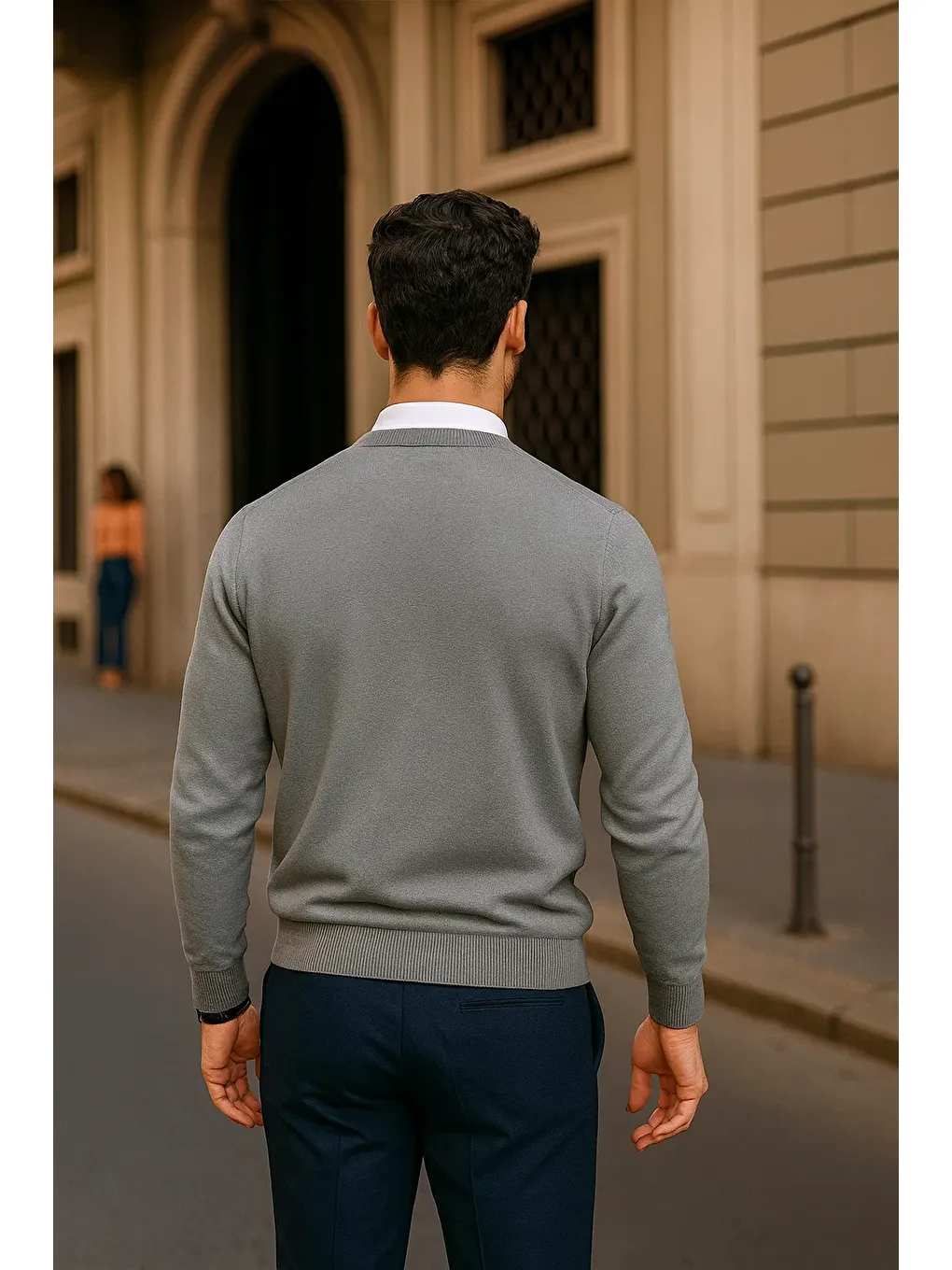 Erkek Günlük Bisiklet Yaka Gri Kazak-4