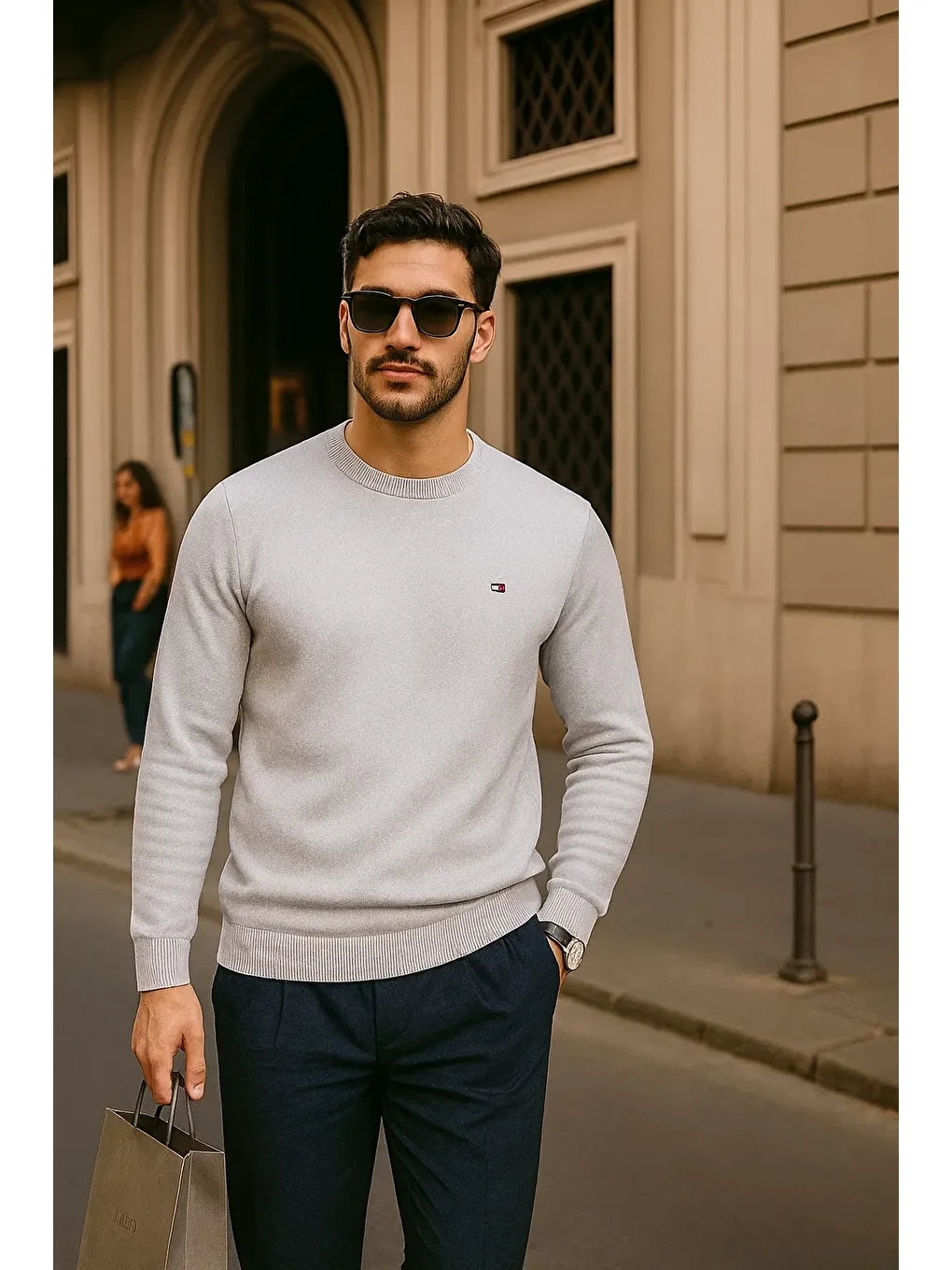 Erkek Günlük Bisiklet Yaka Beyaz Kazak-3