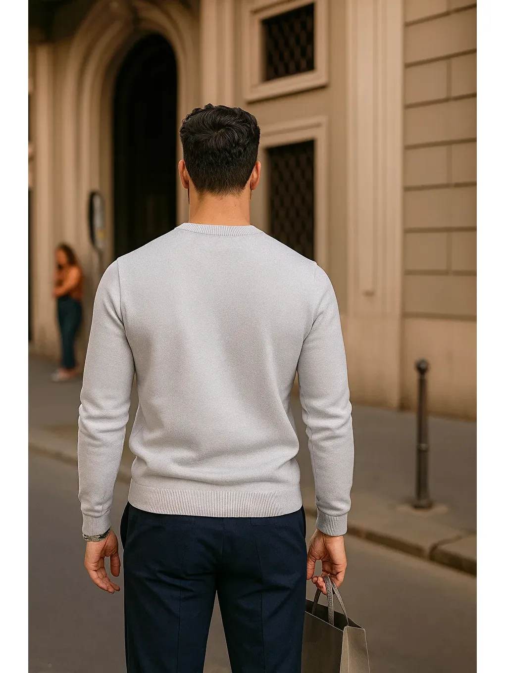 Erkek Günlük Bisiklet Yaka Beyaz Kazak-4