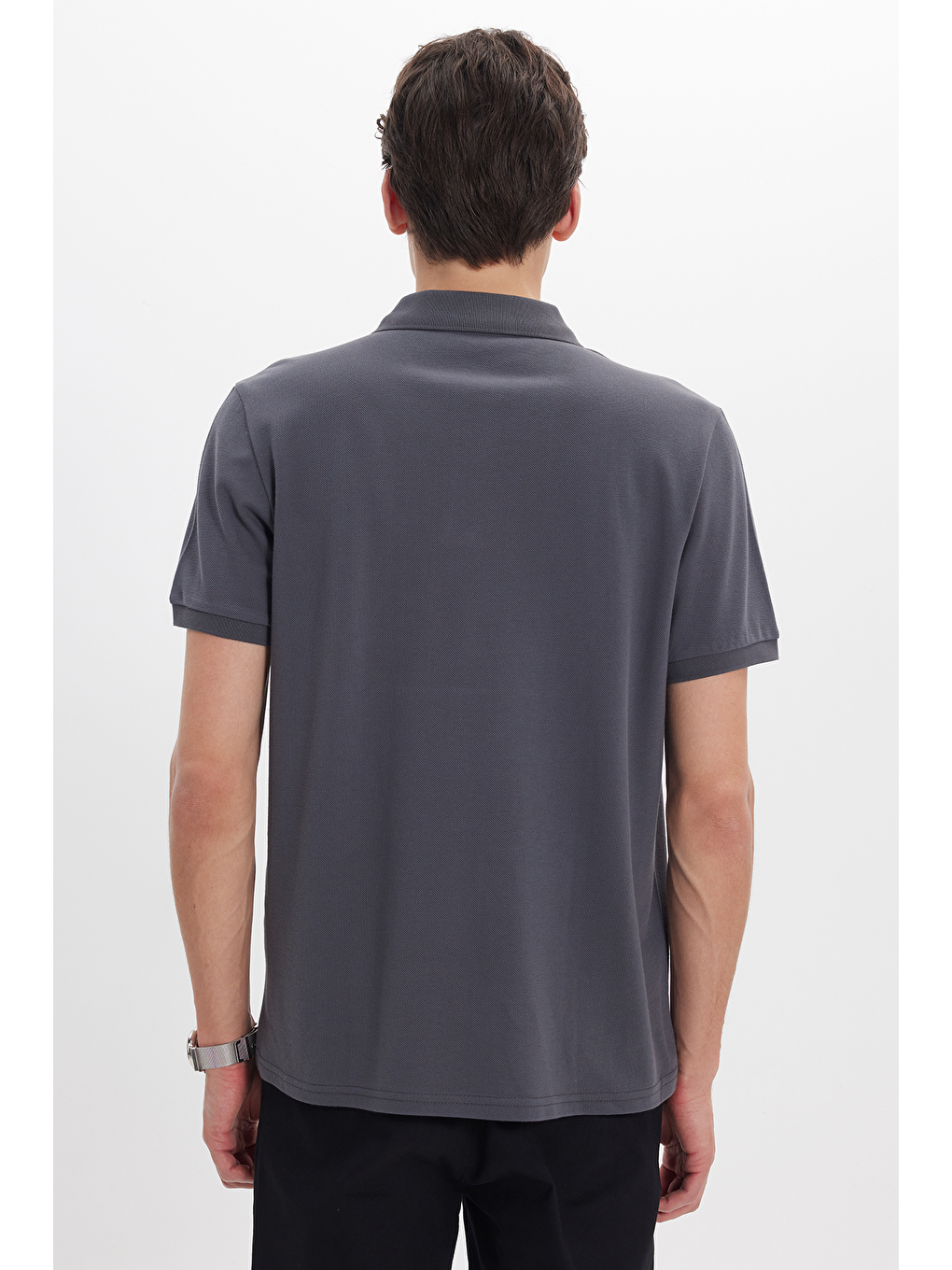 Erkek Regular Fit Klasik Kesim %100 Pamuk Düz Pike Gri Polo Yaka Tişört-5