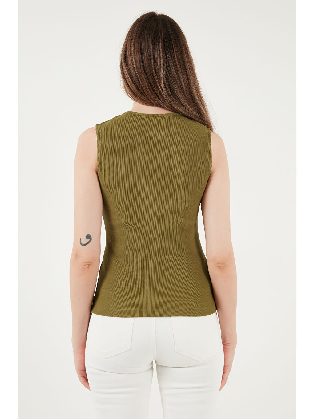 Yeşil Fittted Fit Bisiklet Yaka Aksesuar Detaylı Kadın Bluz 5866475-6