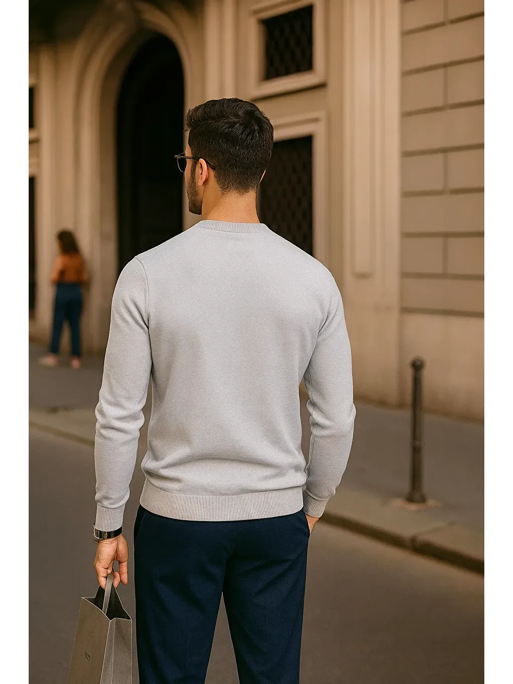 Erkek Günlük Bisiklet Yaka Beyaz Kazak-5