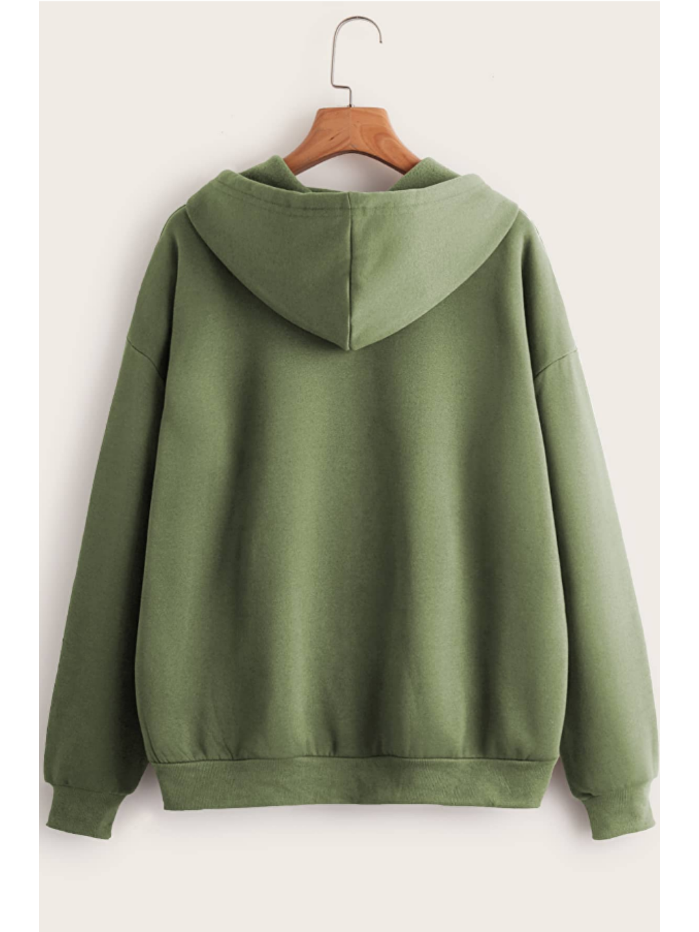 Unisex Relax Fit Rahat Kesim Pamuklu İçi Polarlı Çift Cepli Fermuarlı Haki Kapüşonlu Sweatshirt-2