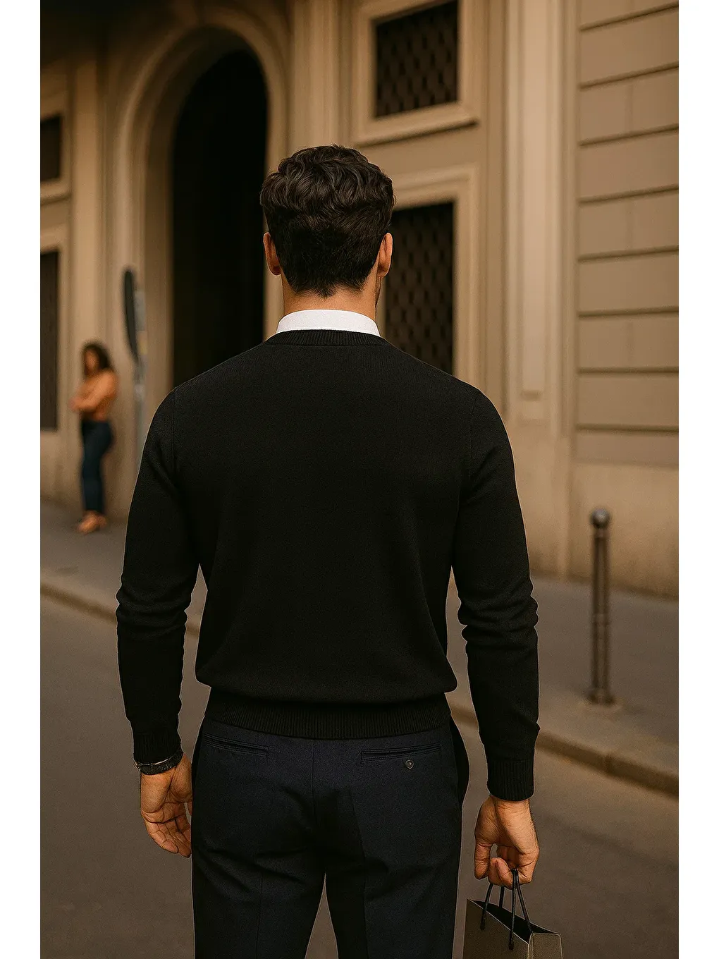 Erkek Günlük Bisiklet Yaka Siyah Kazak-4