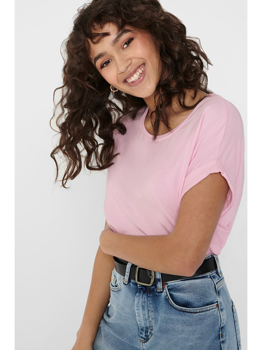 Pembe Regular Fit Bisiklet Yaka Onlmoster Kadın T Shirt 15106662-1