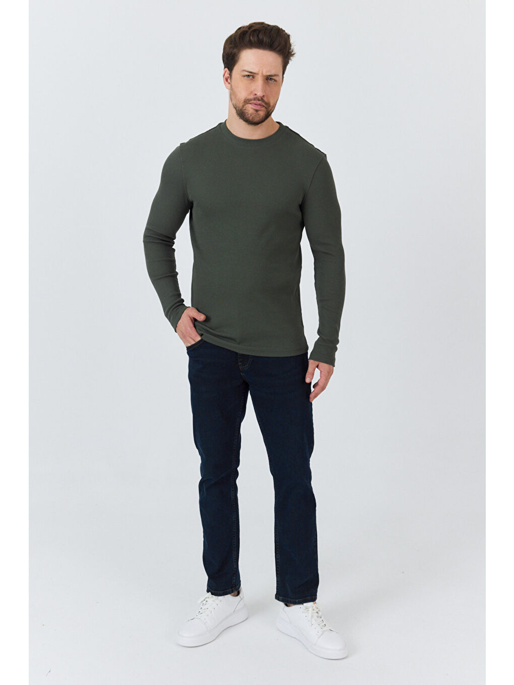 Haki Erkek Uzun Kol Sweatshirt 1258-1