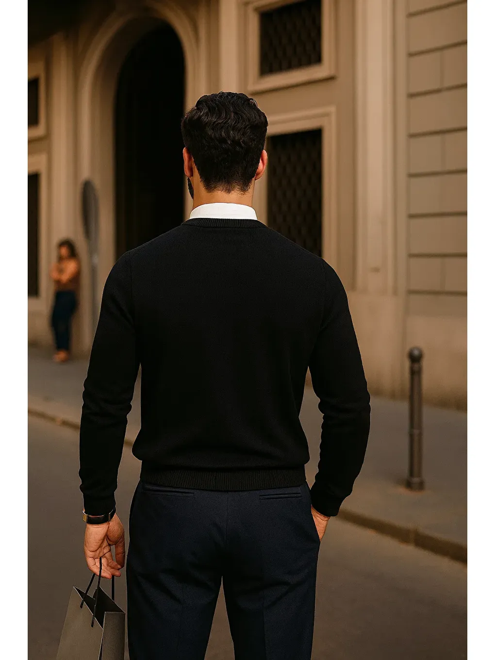 Erkek Günlük Bisiklet Yaka Siyah Kazak-5