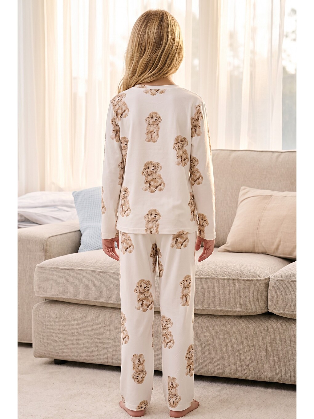 Ekru Desenli Termal Kumaşlı Ultra Soft Yumuşak Örme Pijama Takımı-4