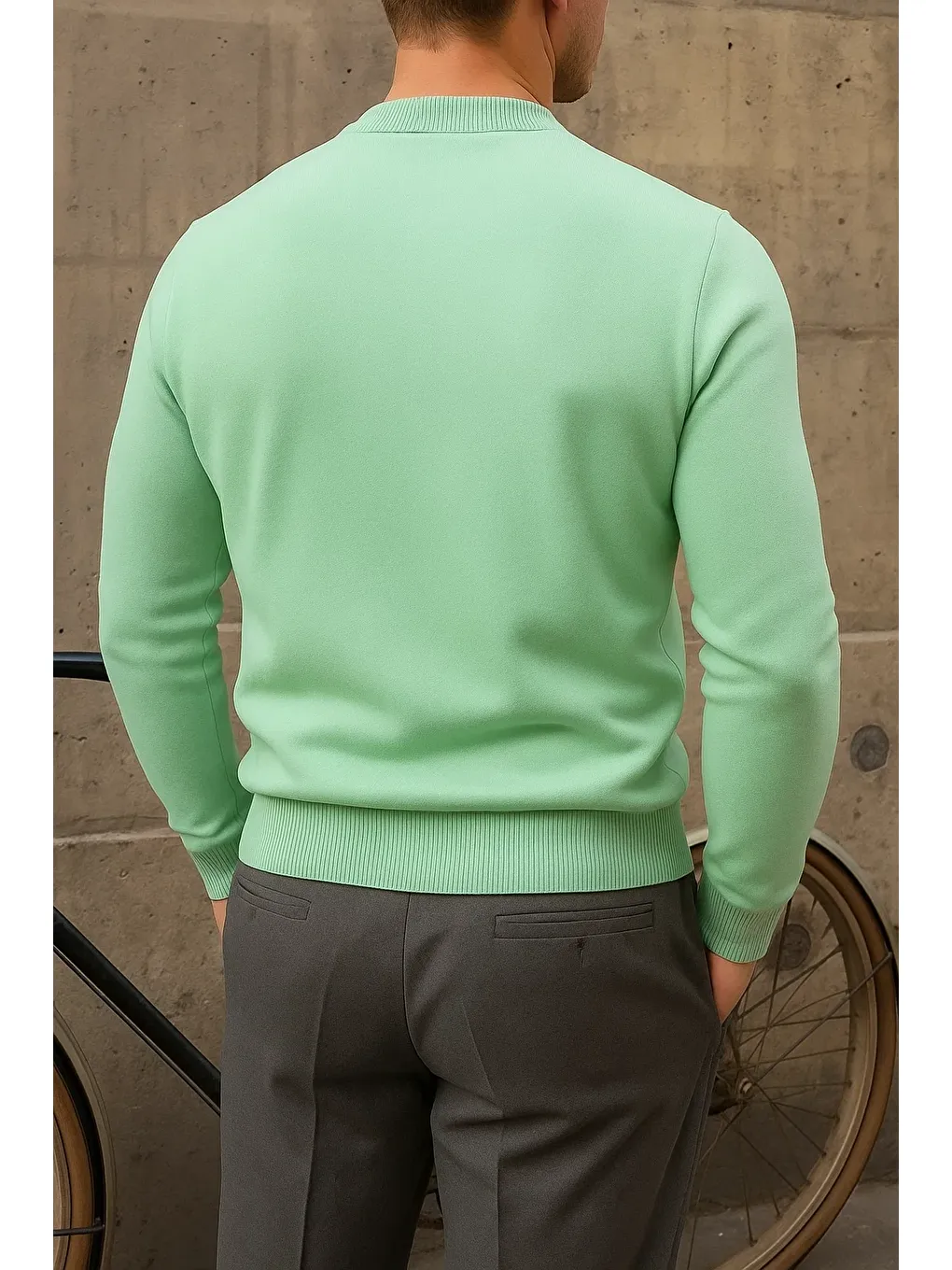 Yeşil Erkek Kışlık Yarım Boğazlı Dar Basic Mint Kazak-4