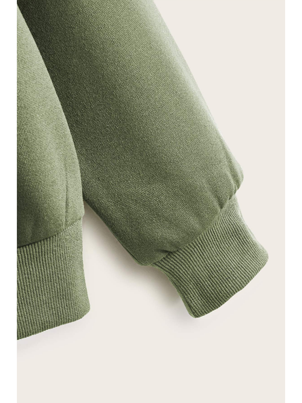 Unisex Relax Fit Rahat Kesim Pamuklu İçi Polarlı Çift Cepli Fermuarlı Haki Kapüşonlu Sweatshirt-3