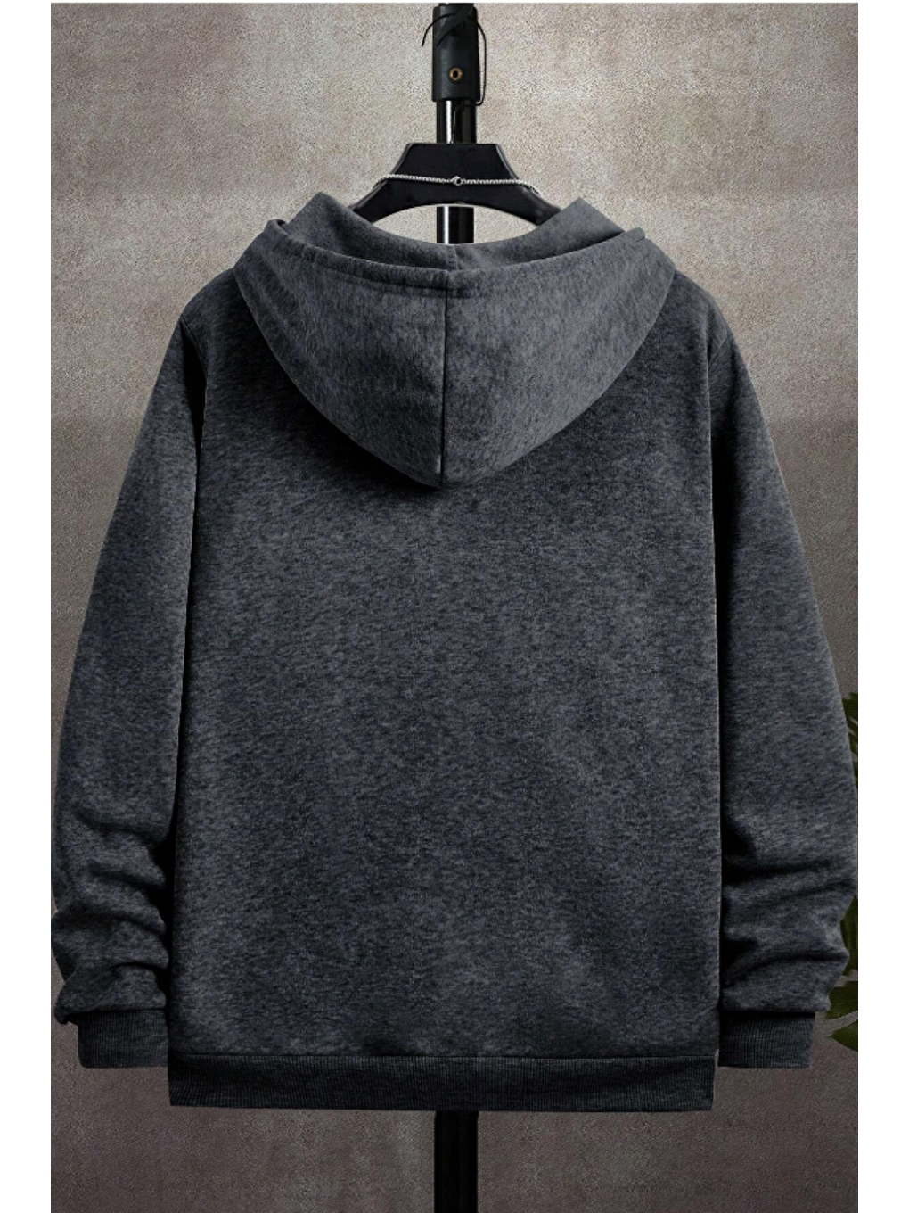 Gri Unisex Relax Fit Rahat Kesim Pamuklu İçi Polarlı Çift Cepli Fermuarlı Füme Kapüşonlu Sweatshirt-3