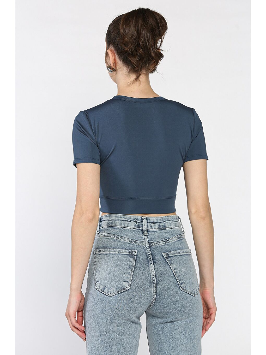Petrol Kadın Ön Fermuarlı Modal Kumaş Crop Top Bluz-2