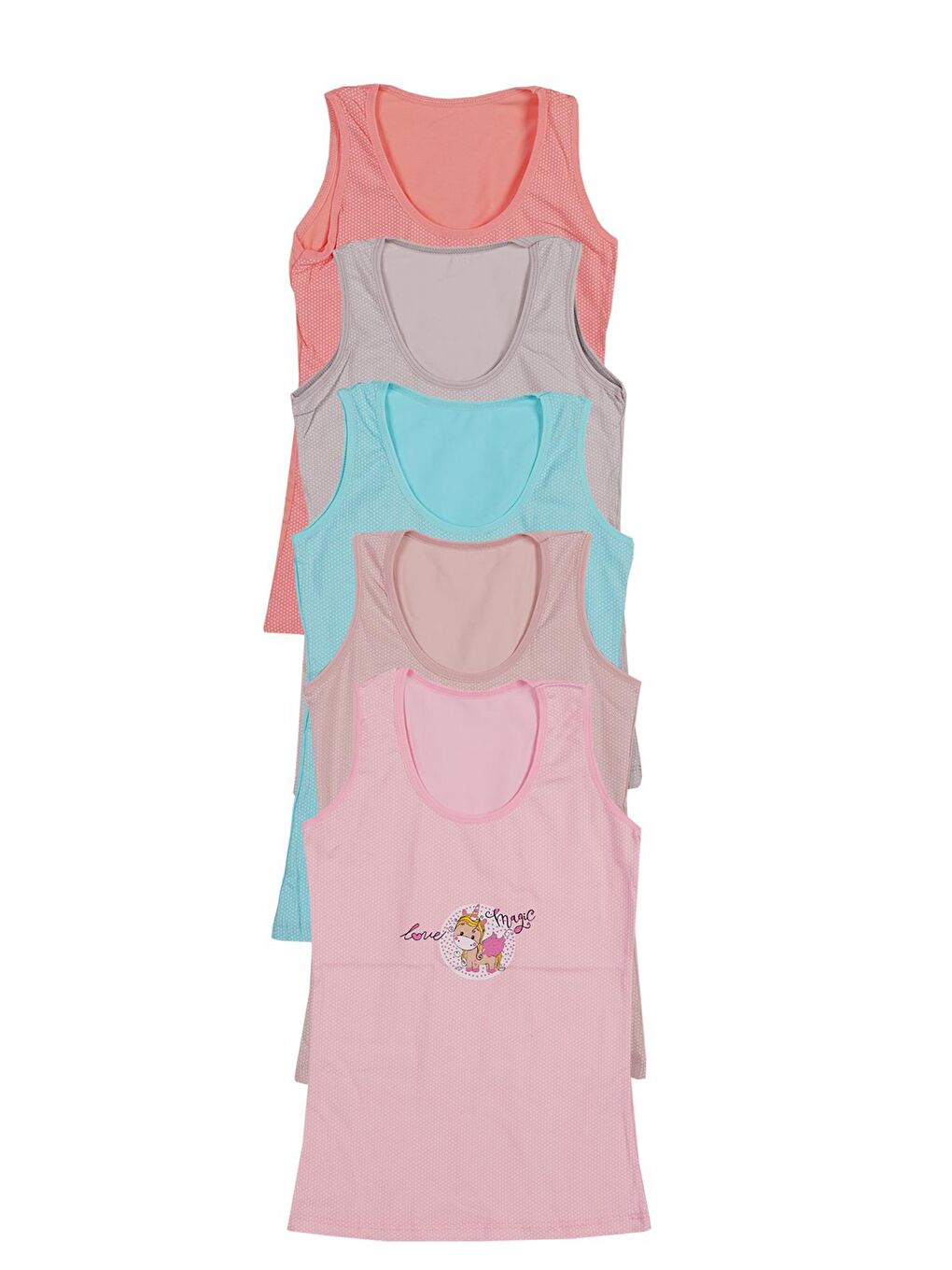 Karışık Kız Çocuk Atlet Geniş Askılı Baskılı 5 li Paket Likralı