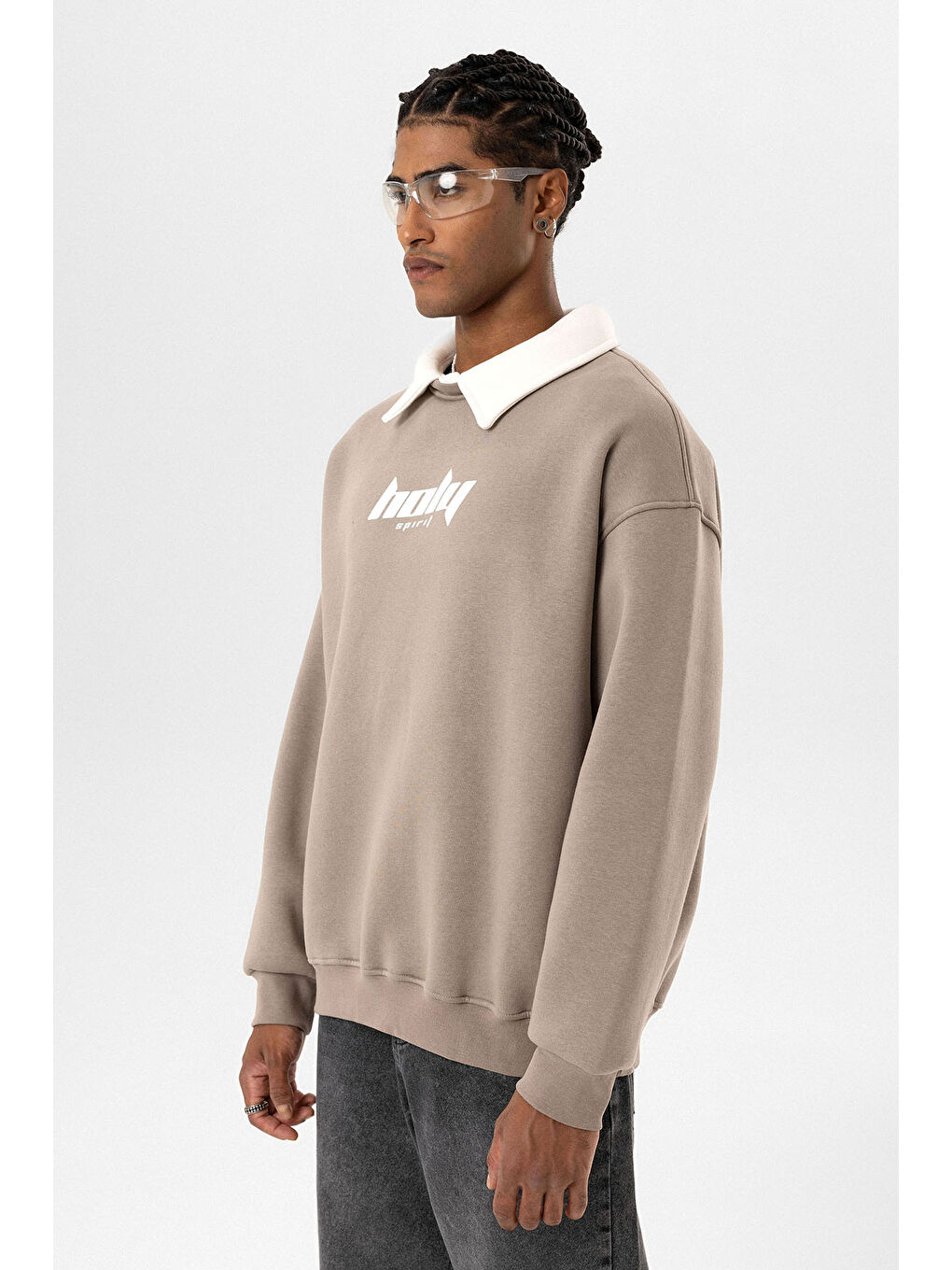 VAMOSCLO Vizon Polo Yaka Oversize Baskılı Erkek Sweatshirt - 2