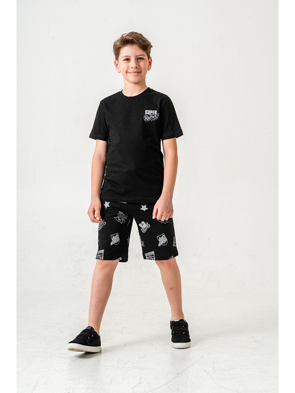 Siyah Super Racer Baskılı Erkek Çocuk Şort - Tişört Takımı-2