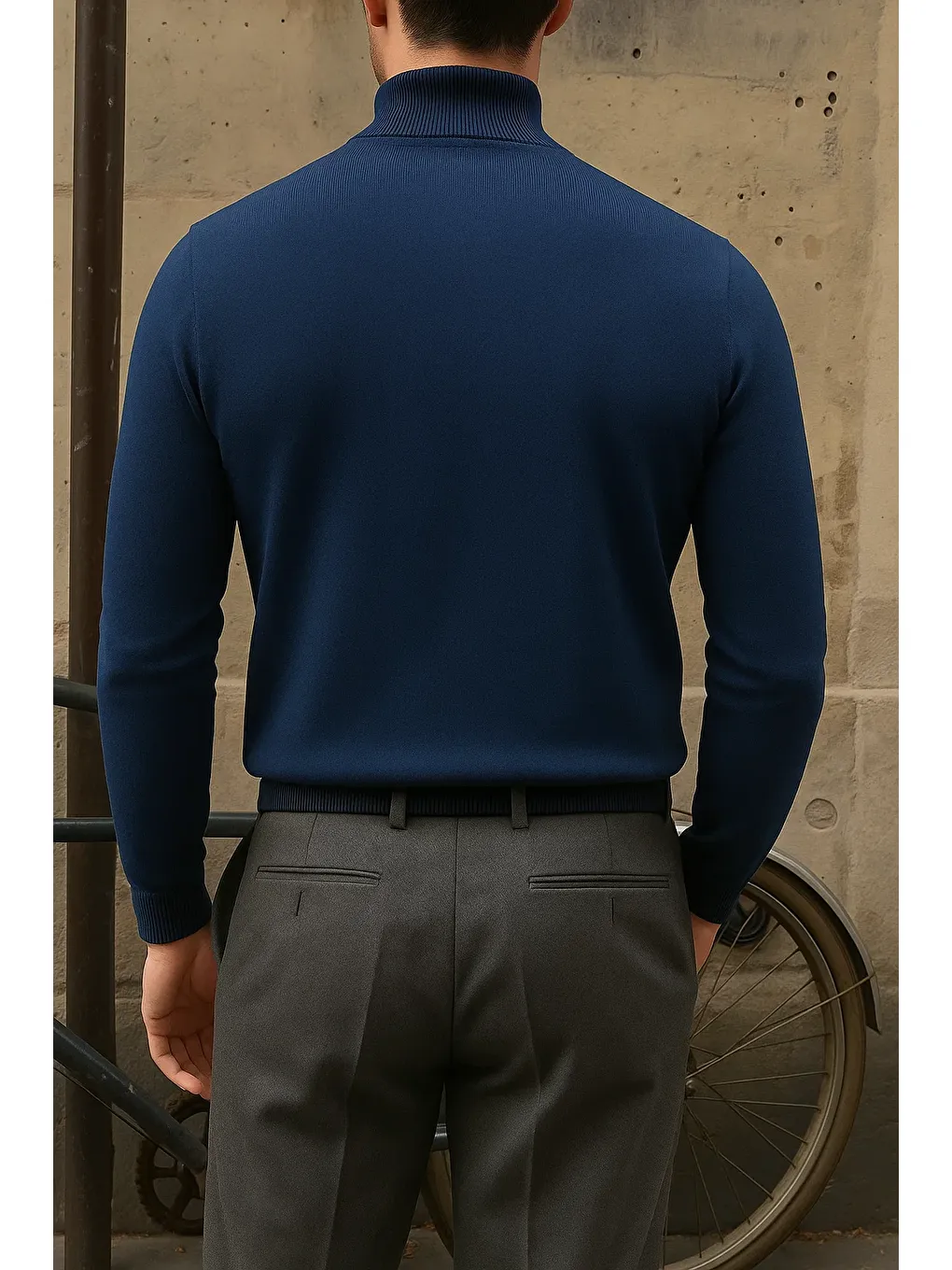 Erkek Kışlık Yarım Boğazlı Dar Basic Lacivert Kazak-4