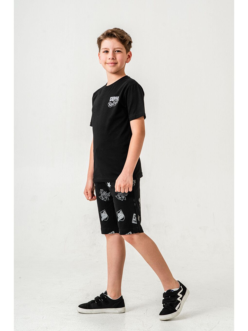 Siyah Super Racer Baskılı Erkek Çocuk Şort - Tişört Takımı-4
