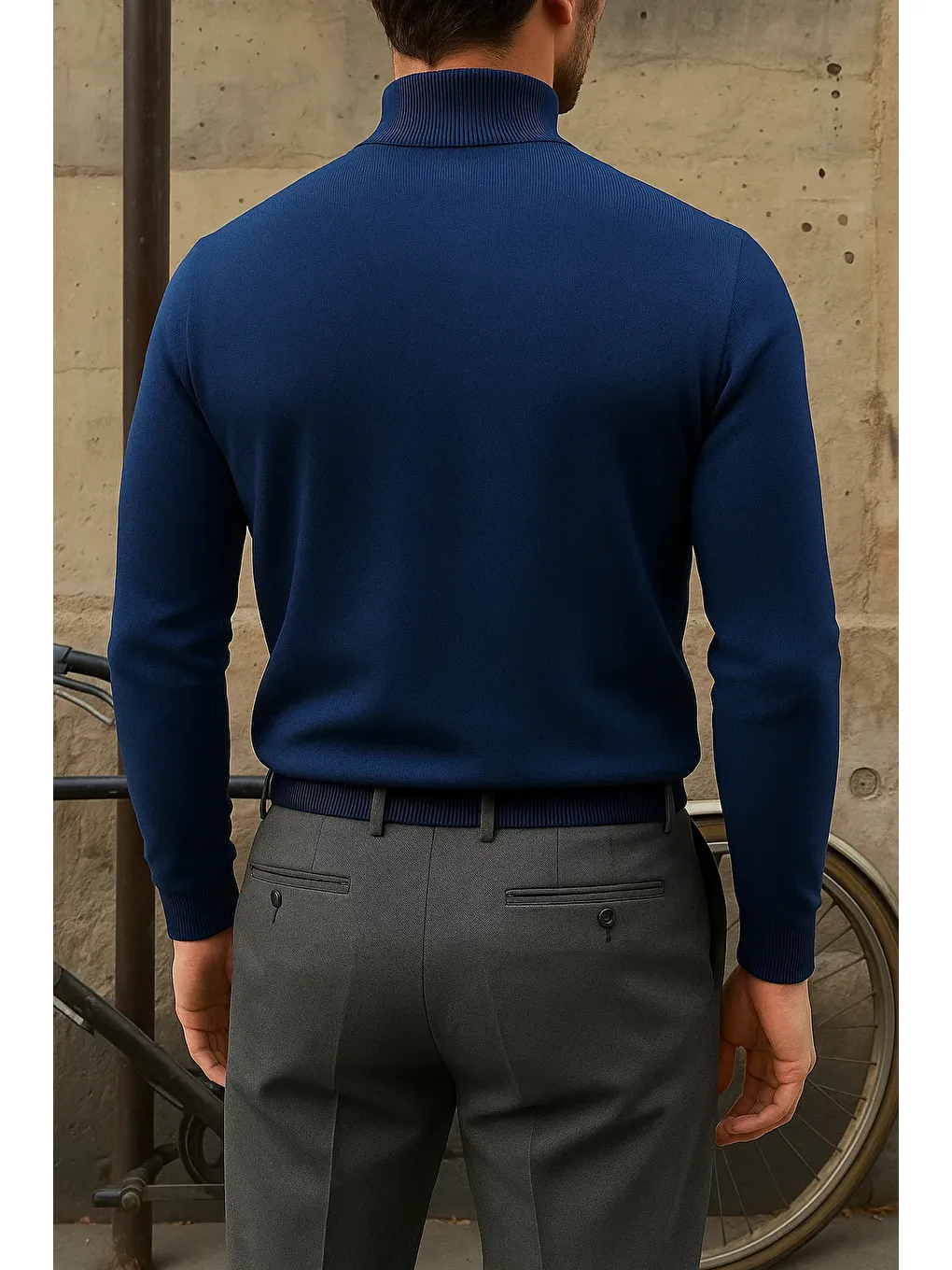 Erkek Kışlık Yarım Boğazlı Dar Basic Lacivert Kazak-5