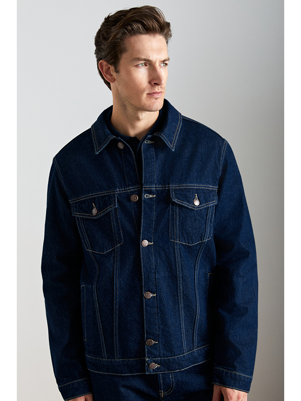 Jerıcho Erkek Rinse Denim Rahat Geniş Kesim %100 Pamuk Yüksek Kalite Kalın Dokulu Lacivert Ceket