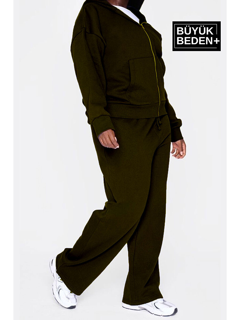 Haki Kadın Büyük Beden New York Baskılı İnce Eşofman Altı SPR24BEAK47-1