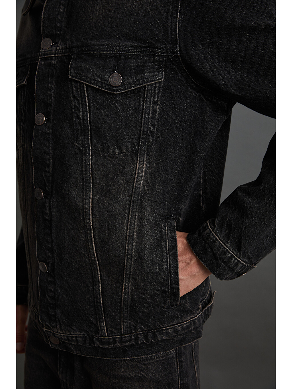 Jerıcho Erkek Rinse Denim Rahat Geniş Kesim %100 Pamuk Yüksek Kalite Kalın Dokulu Siyah Ceket-5