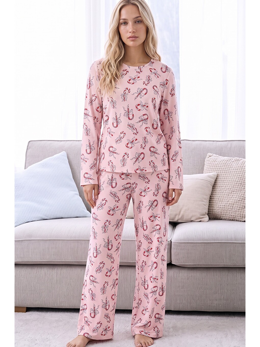 Pembe Desenli Termal Kumaşlı Ultra Soft Yumuşak Örme Pijama Takımı-1