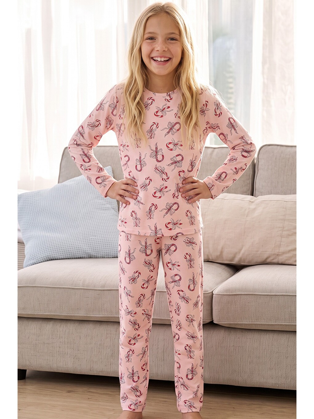 Pembe Desenli Termal Kumaşlı Ultra Soft Yumuşak Örme Pijama Takımı-3