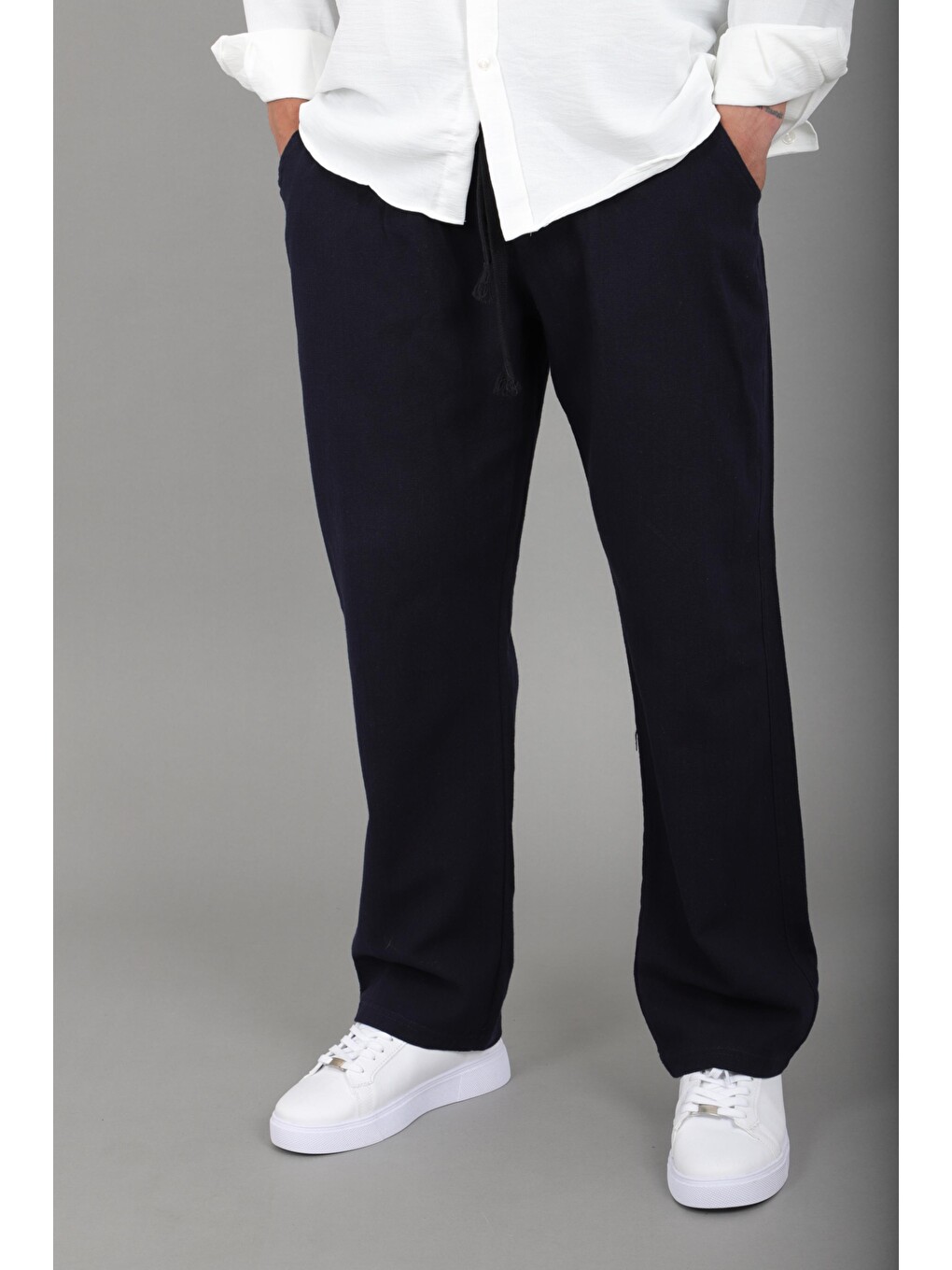 Lacivert Yıkamalı Keten Baggy Pantolon Spr 2313_0445-1