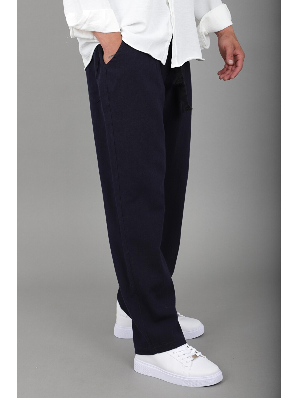 Lacivert Yıkamalı Keten Baggy Pantolon Spr 2313_0445-2