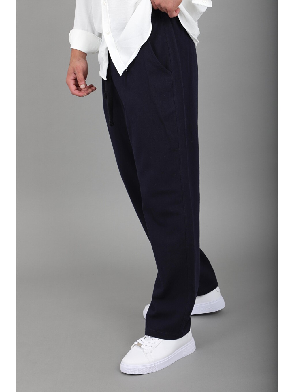 Lacivert Yıkamalı Keten Baggy Pantolon Spr 2313_0445-3