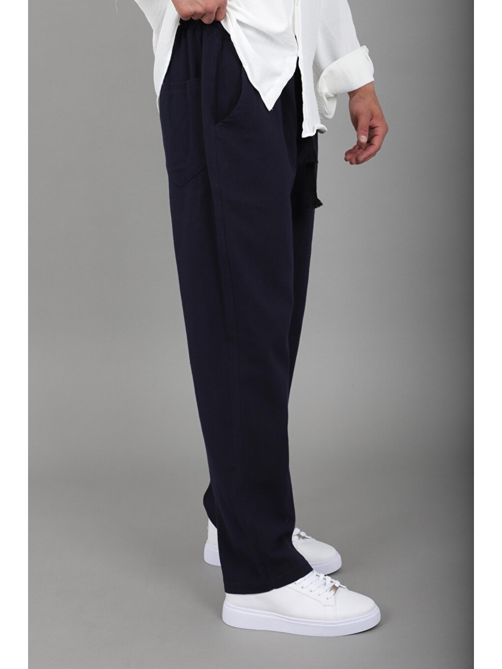 Lacivert Yıkamalı Keten Baggy Pantolon Spr 2313_0445-4