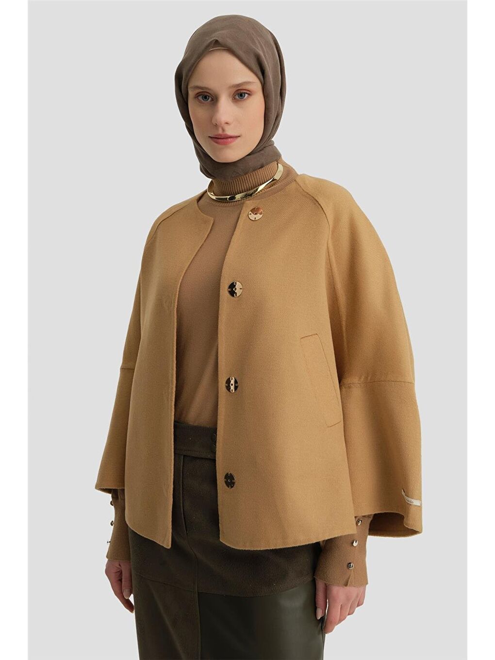 Kahverengi Handmade Kısa Kaban 24K7611 Camel-1