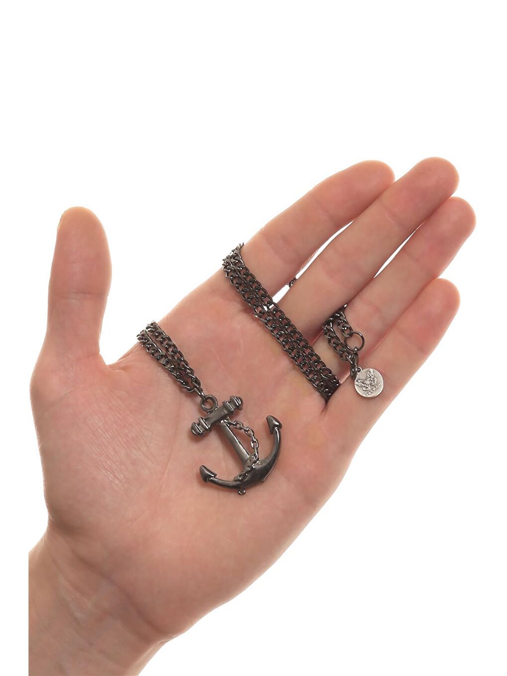 Antrasit Erkek Gemi Çapası Uçlu Zincir Kolye-2