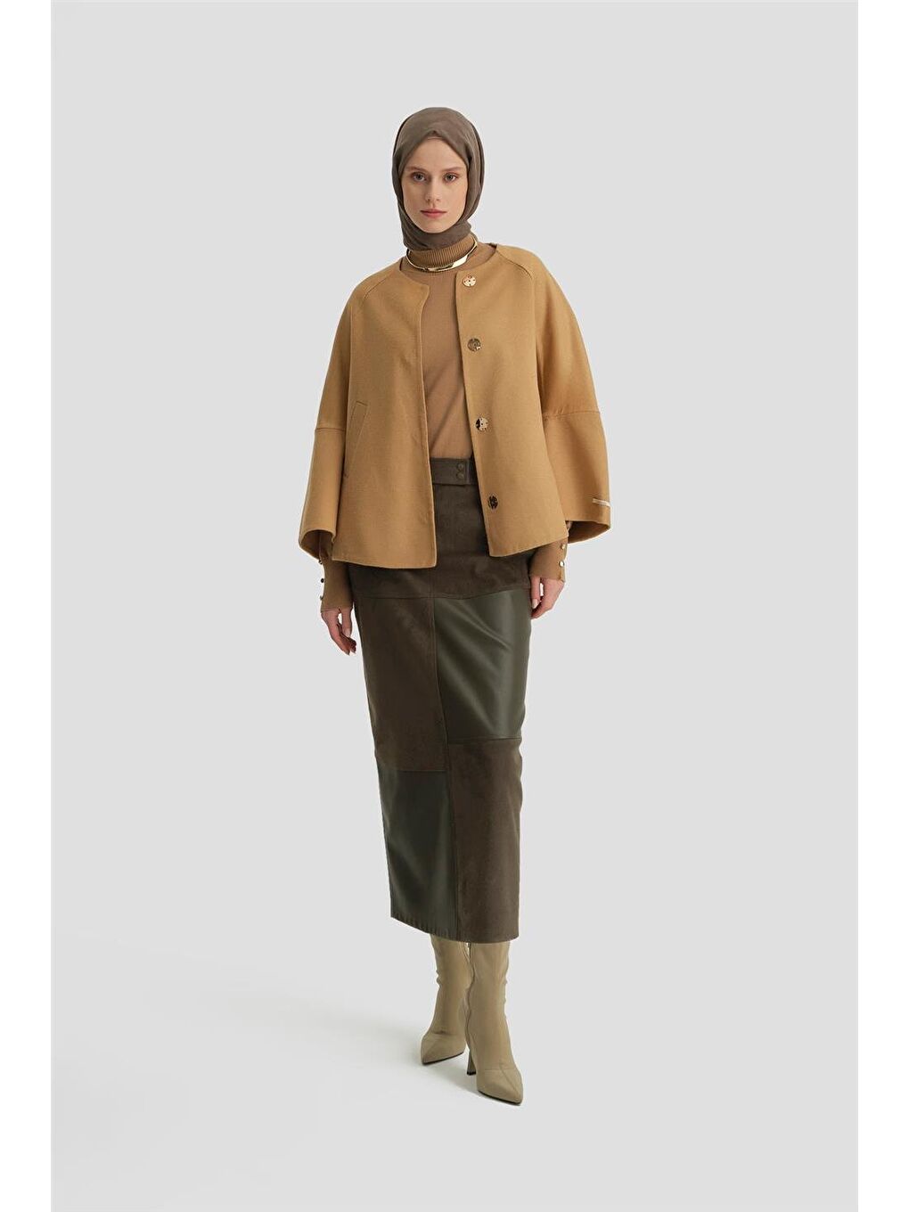 Kahverengi Handmade Kısa Kaban 24K7611 Camel-3