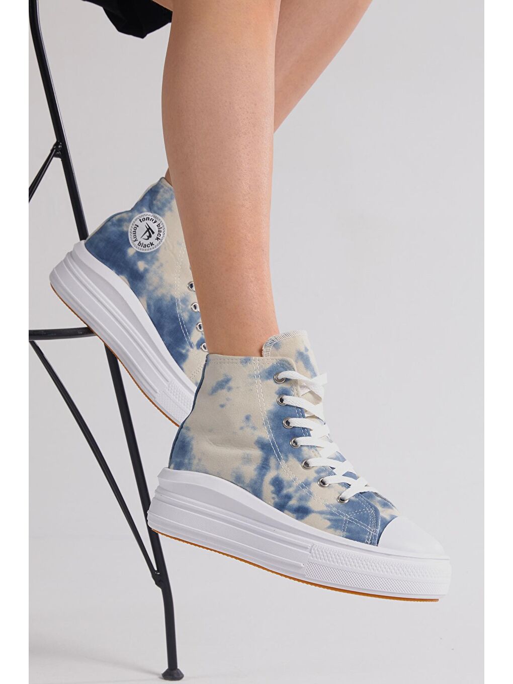 Kadın Mavi Rahat Kalıp Kalın Tabanlı Uzun Spor Ayakkabı-5