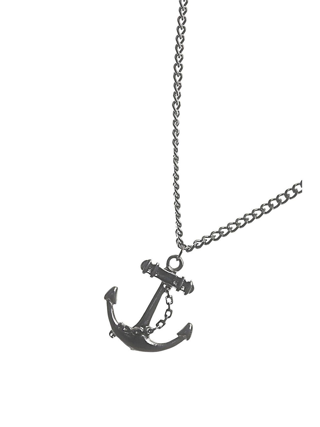Antrasit Erkek Gemi Çapası Uçlu Zincir Kolye-1