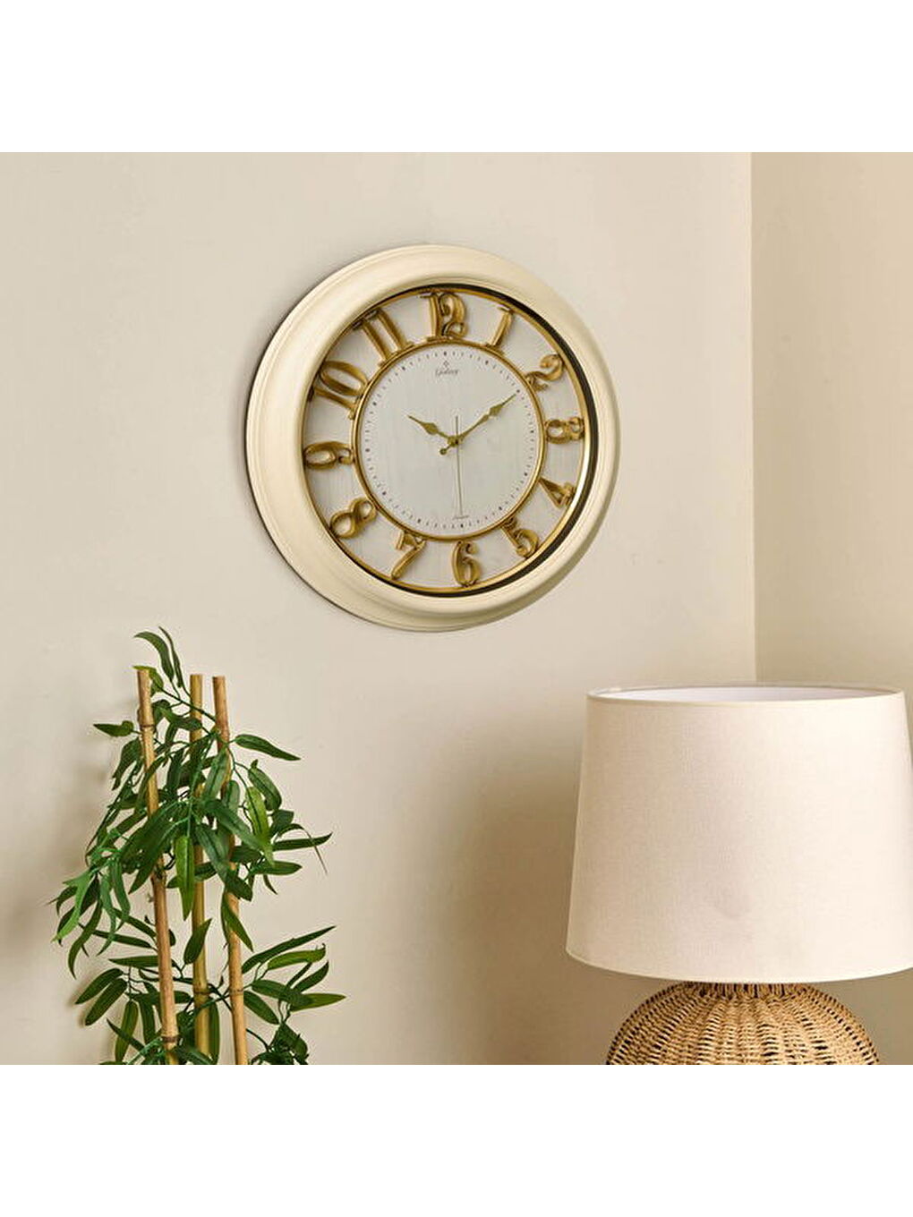 1963-CA Kabartma Rakam Duvar Saati - Bej - 46 cm-3