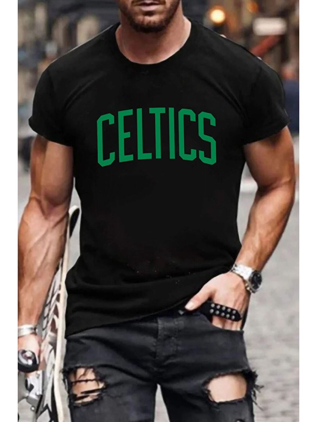 uyguntarz Siyah Unisex Celtics Baskılı T-shirt - 1