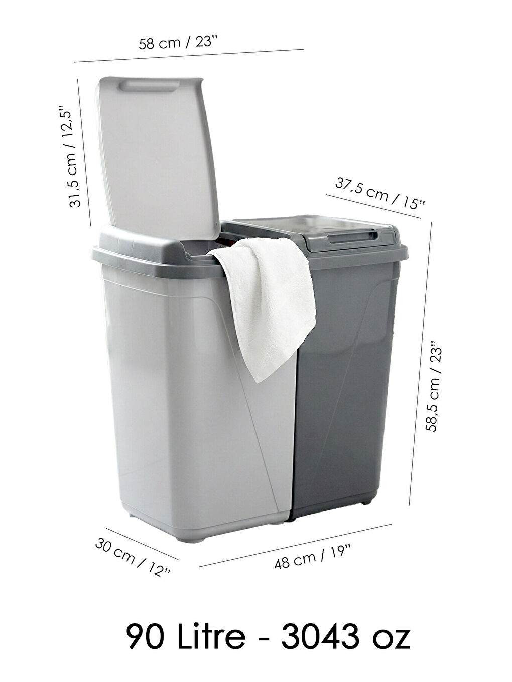 Antrasit 4'lü Katlanır Kirli Çamaşır Sepeti Seti 90 l-6