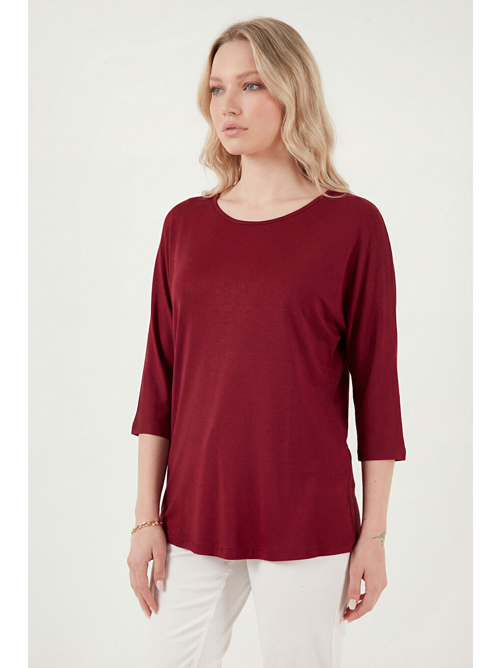 Bordo Bisiklet Yaka Truvakar Kol Kadın Bluz 5861416Y-3