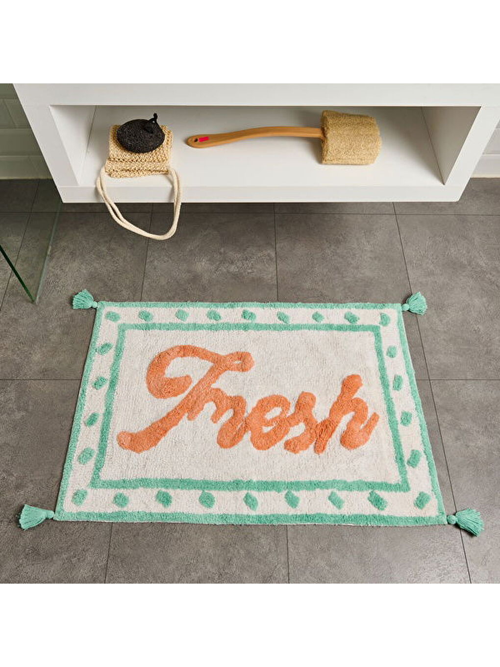 Soft Fresh Granny Tufting Banyo Paspası - Beyaz - 60x90 cm