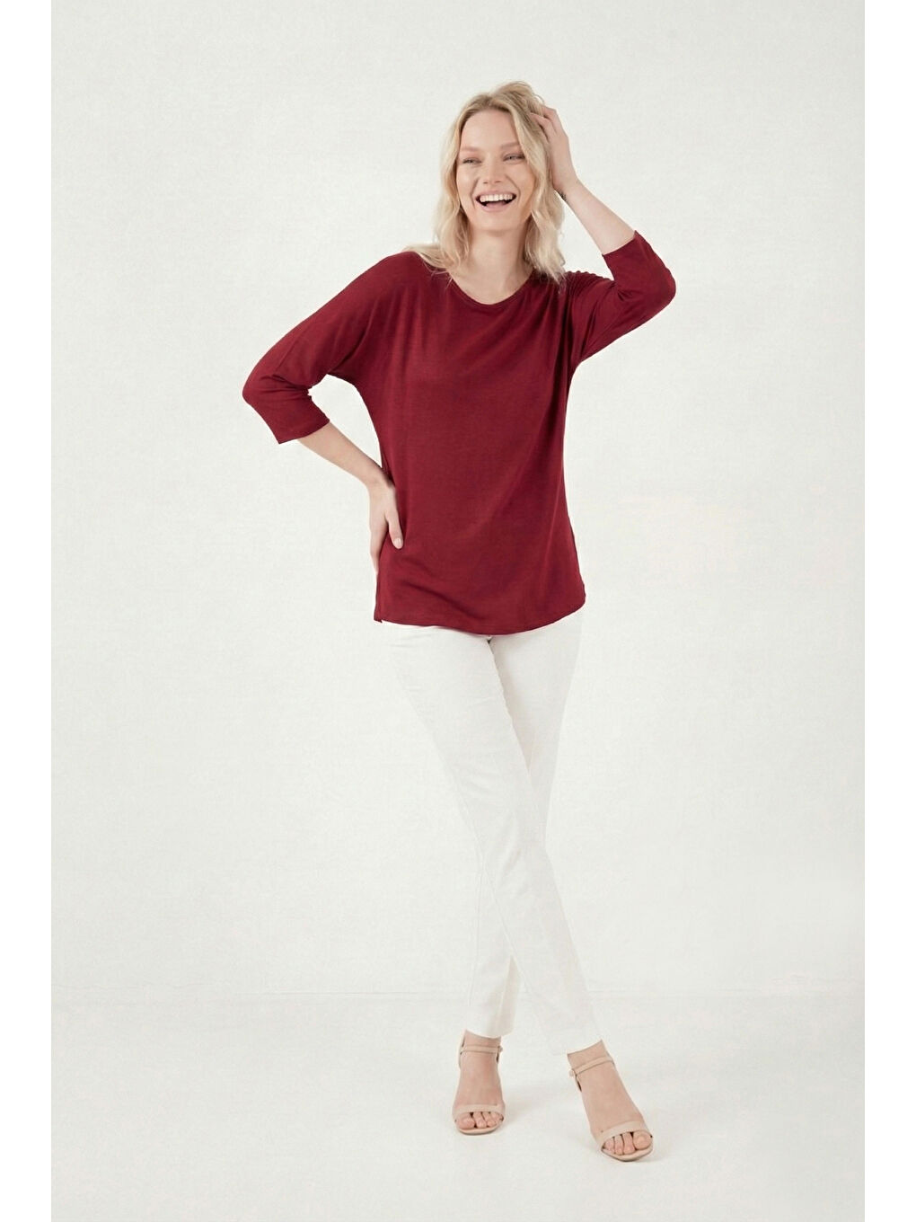 Bordo Bisiklet Yaka Truvakar Kol Kadın Bluz 5861416Y-4