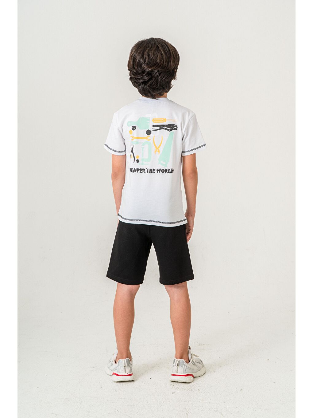 Siyah 87 Reaper The World Baskılı  Erkek Çocuk Şort - Tişört Takımı-3