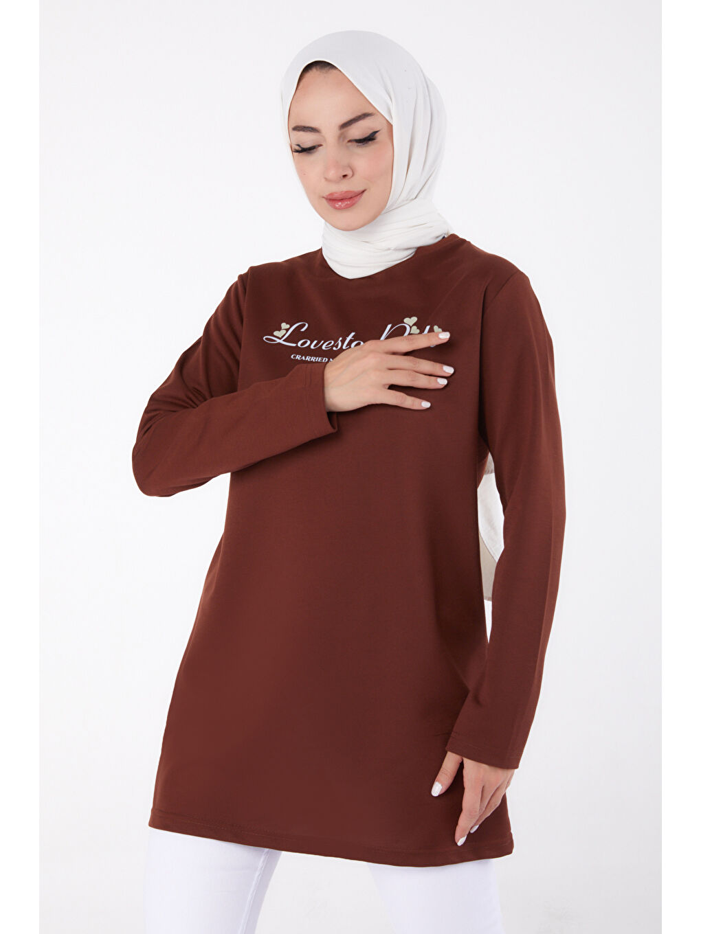 Kahverengi Baskılı Sweatshirt Kahve - 13335