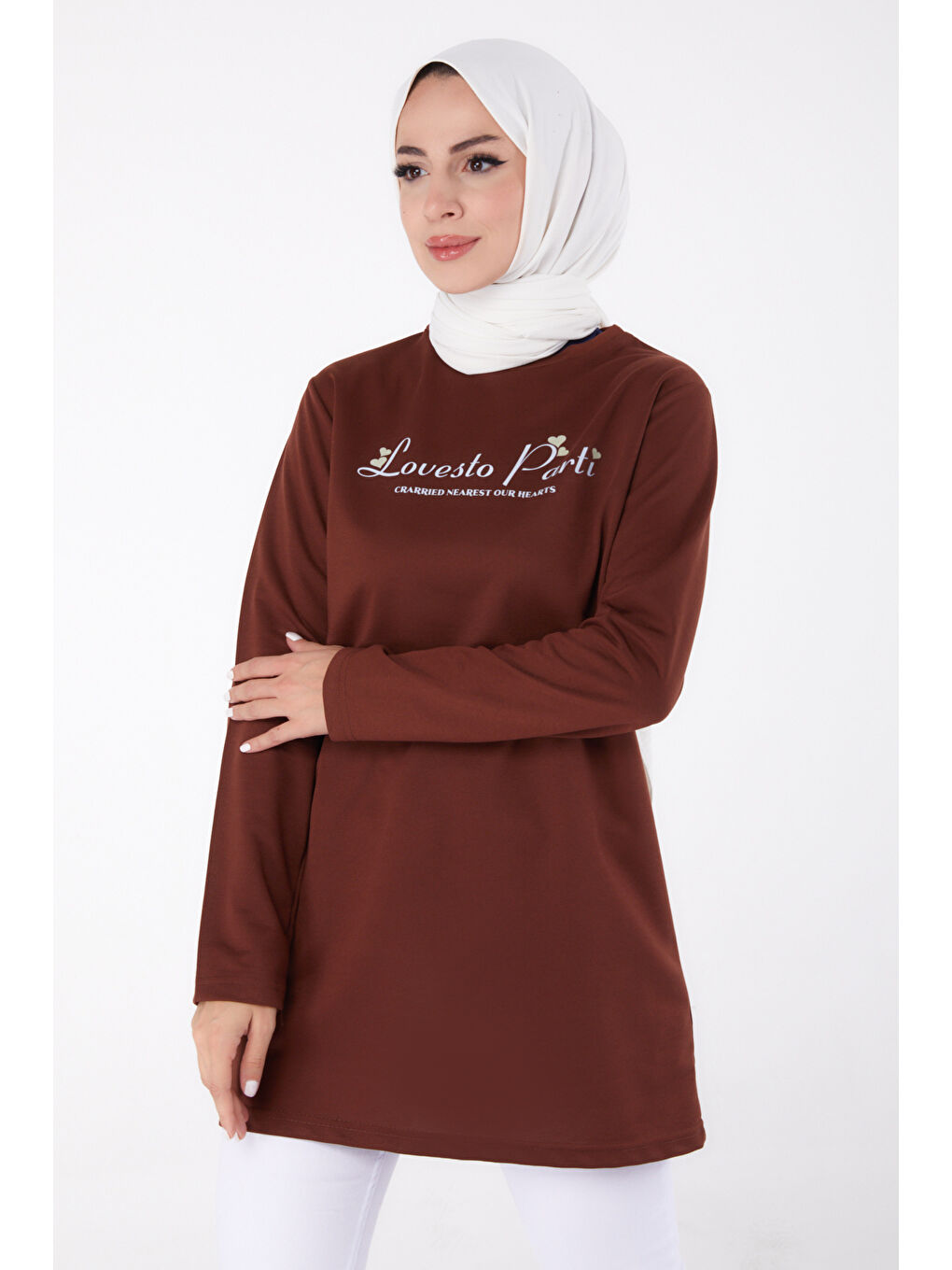Kahverengi Baskılı Sweatshirt Kahve - 13335-1