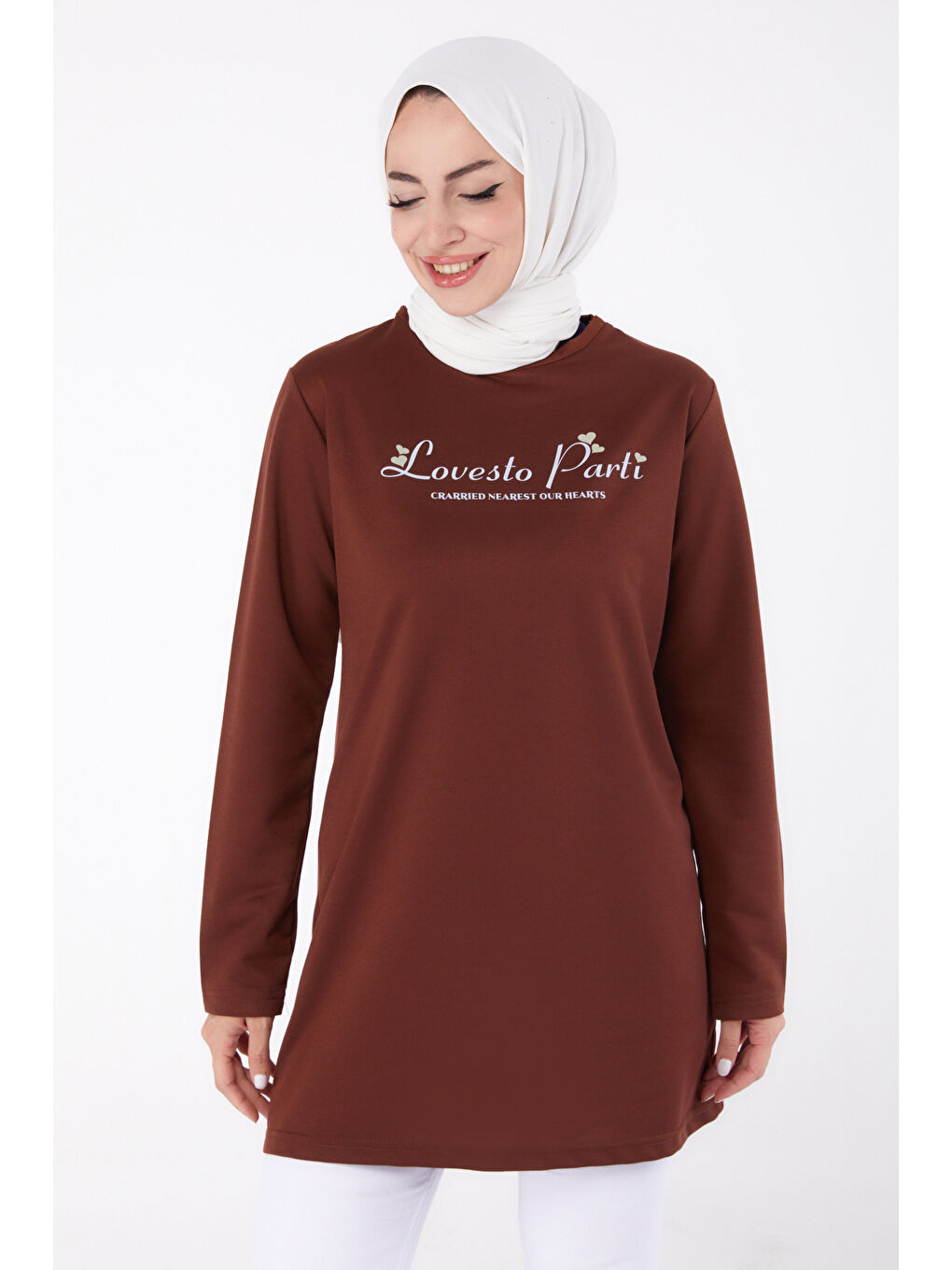 Kahverengi Baskılı Sweatshirt Kahve - 13335-2