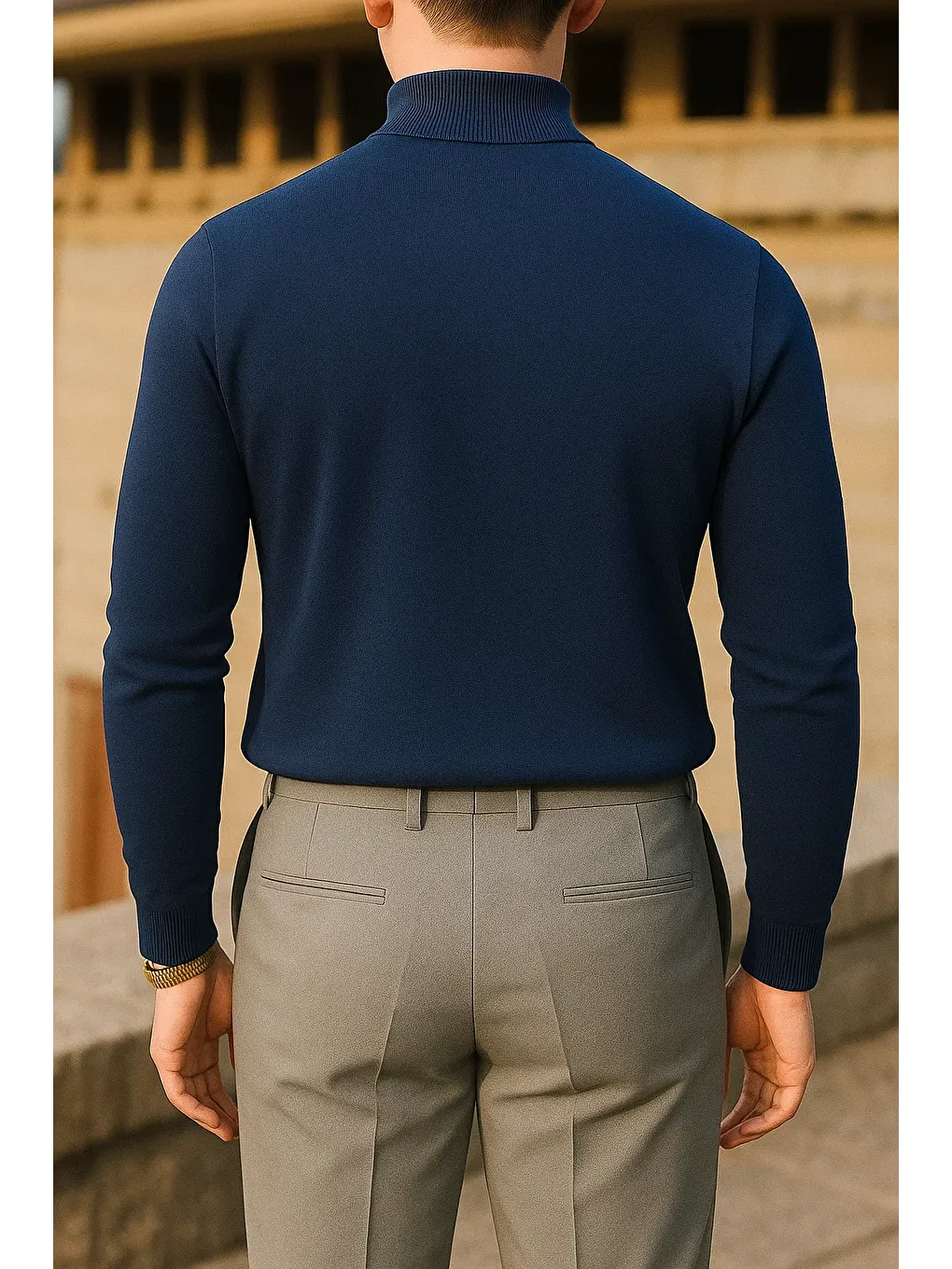 Erkek Slim Fit Yarım Balıkçı Yaka Lacivert Kazak-5