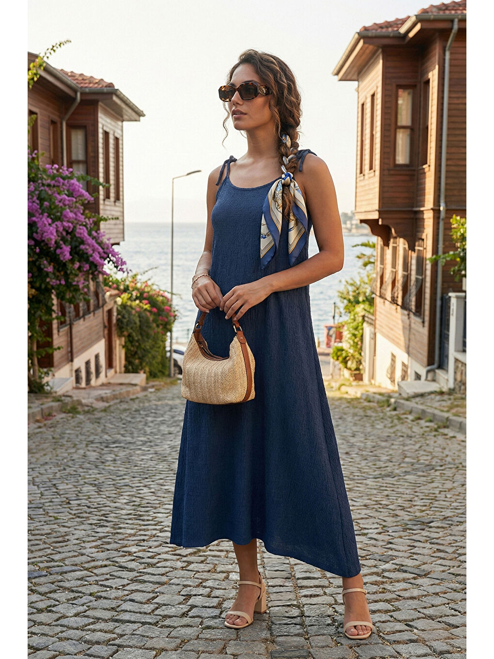 İndigo Regular Fit İp Askılı Uzun Kadın Elbise 5865732